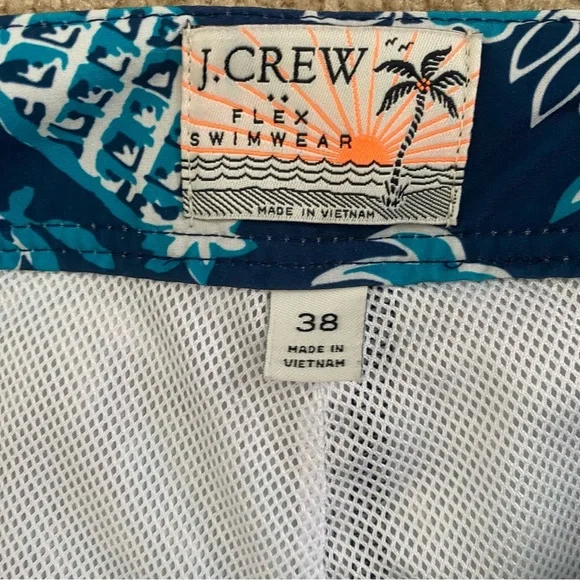J Crew Swim Trunks Men’s 38 Blue Pineapple Hawaiian Lined Flex Beach - Picture 4 of 9